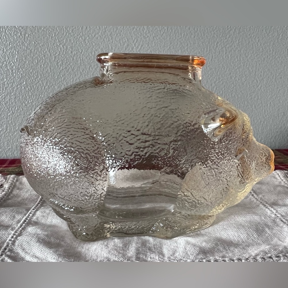 Vintage Anchor Hocking Textured light Amber Glass Piggy Bank
